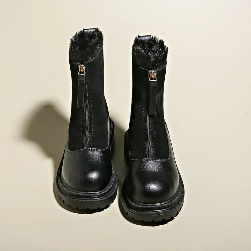 Damen Winterstiefel Schneeschuhe Profilsohle Mit Frontreißverschluss