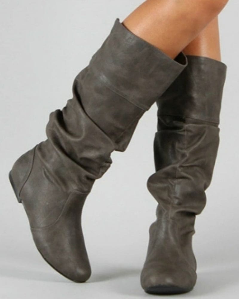 Norvielle Damen Flache Stiefel Bis Zum Knie