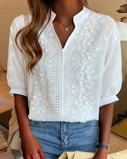 Damen Bluse V-Ausschnitt Puffärmel - Norvielle