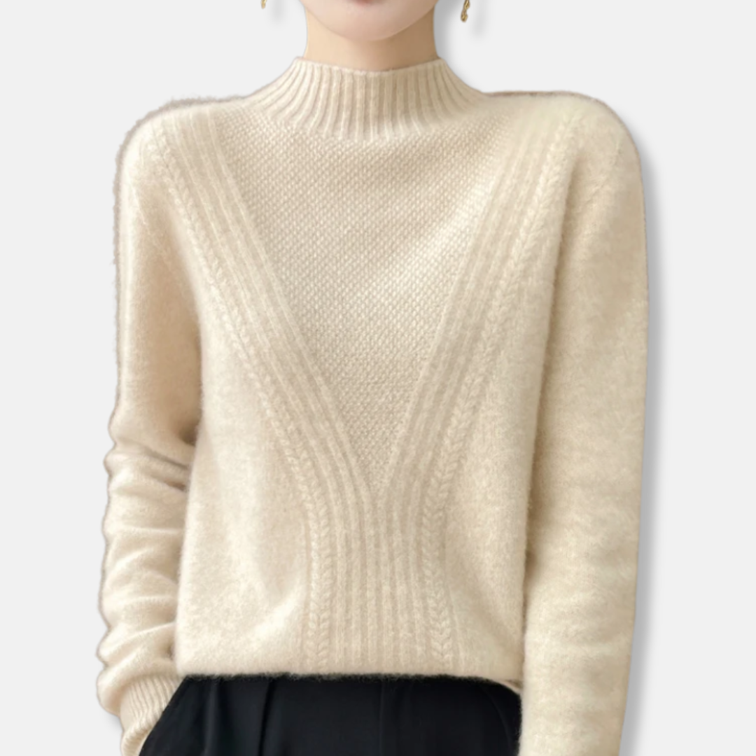 Wollpullover Damen Lockere Passform Rippstrick Beige