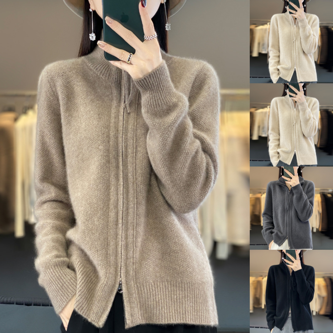 Norvielle Damen Strickjacke Reißverschluss Elegant Schwarz - Norvielle