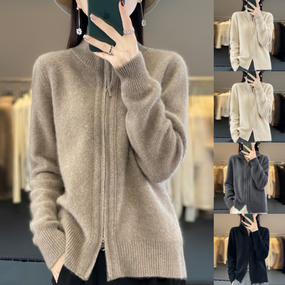 Norvielle Damen Strickjacke Reißverschluss Elegant Schwarz - Norvielle