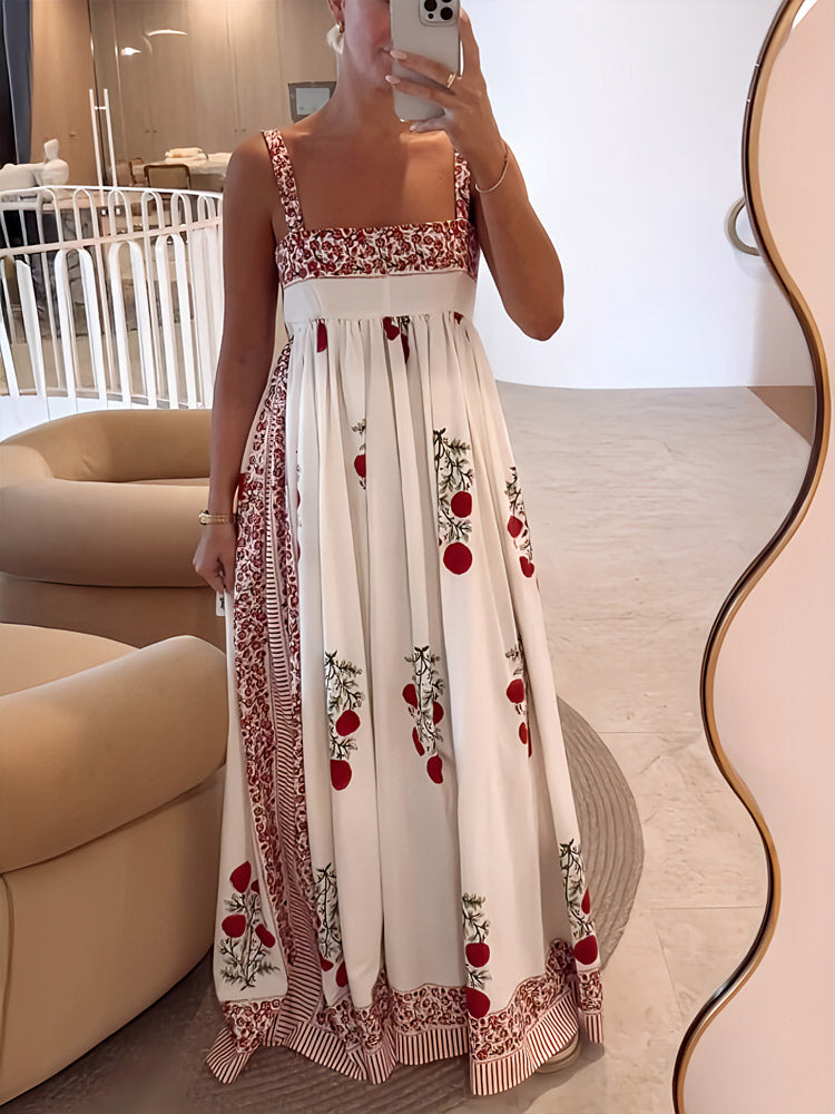 Damen Maxi-Kleid Träger Boho-Stil Blumenmuster Luftig - Norvielle