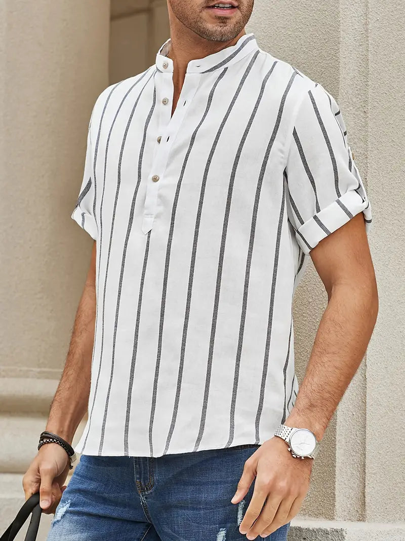 Herren Kurzarm Hemd Streifenmuster Sommerhemd