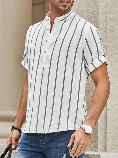 Herren Kurzarm Hemd Streifenmuster Sommerhemd