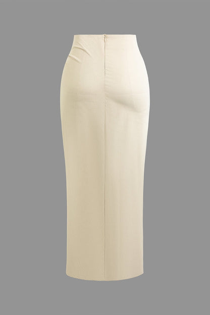 Fridoline Damen Midirock Wickeloptik Drapierung Hochschlitz