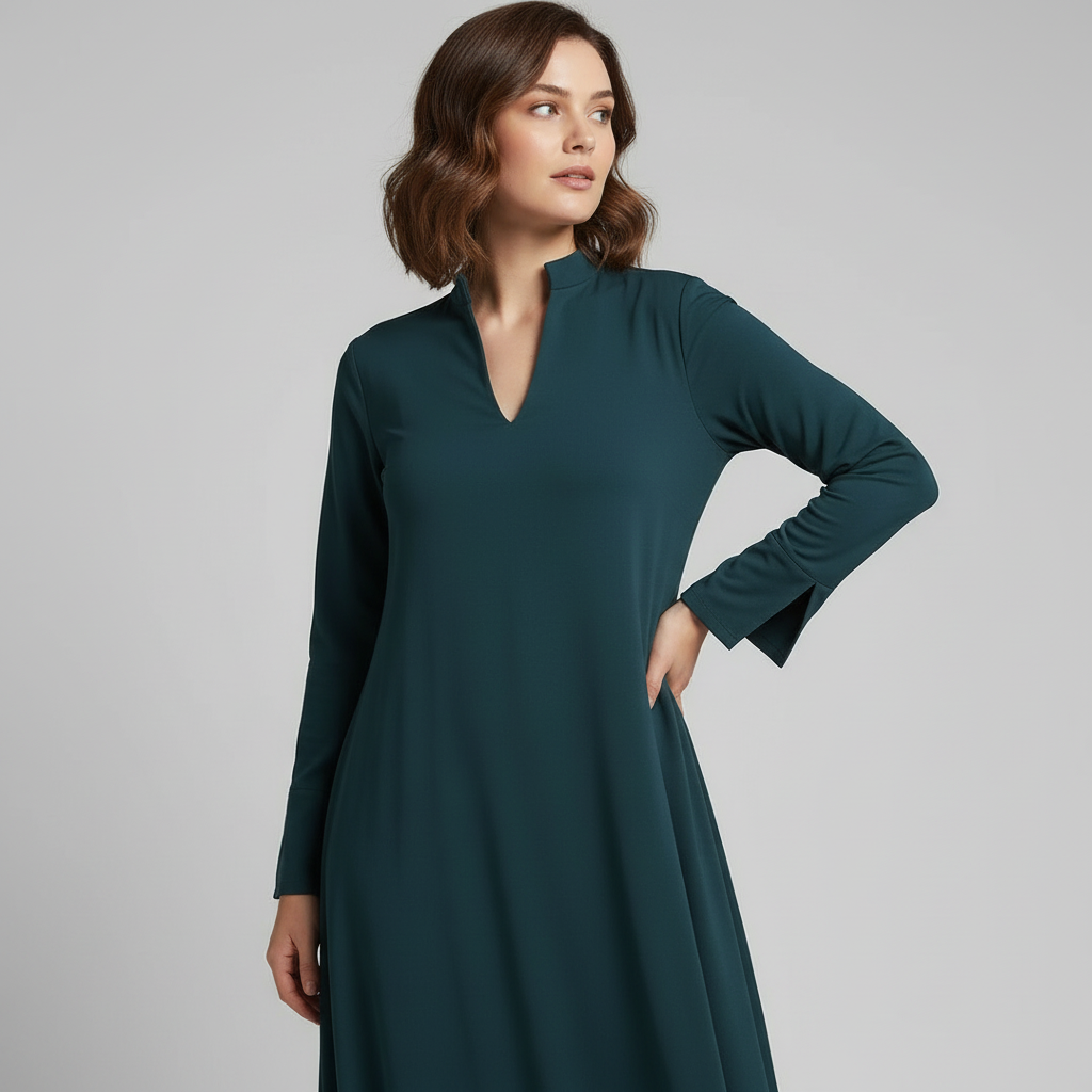 Damen Kleid Lang Gerafftes Kleid Mit Gerader Linie