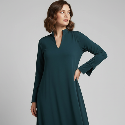 Damen Kleid Lang Gerafftes Kleid Mit Gerader Linie