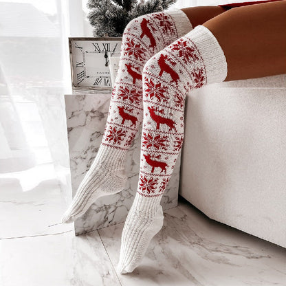 Weihnachtssocken Damen Lang Gestrickt Warm Überknie