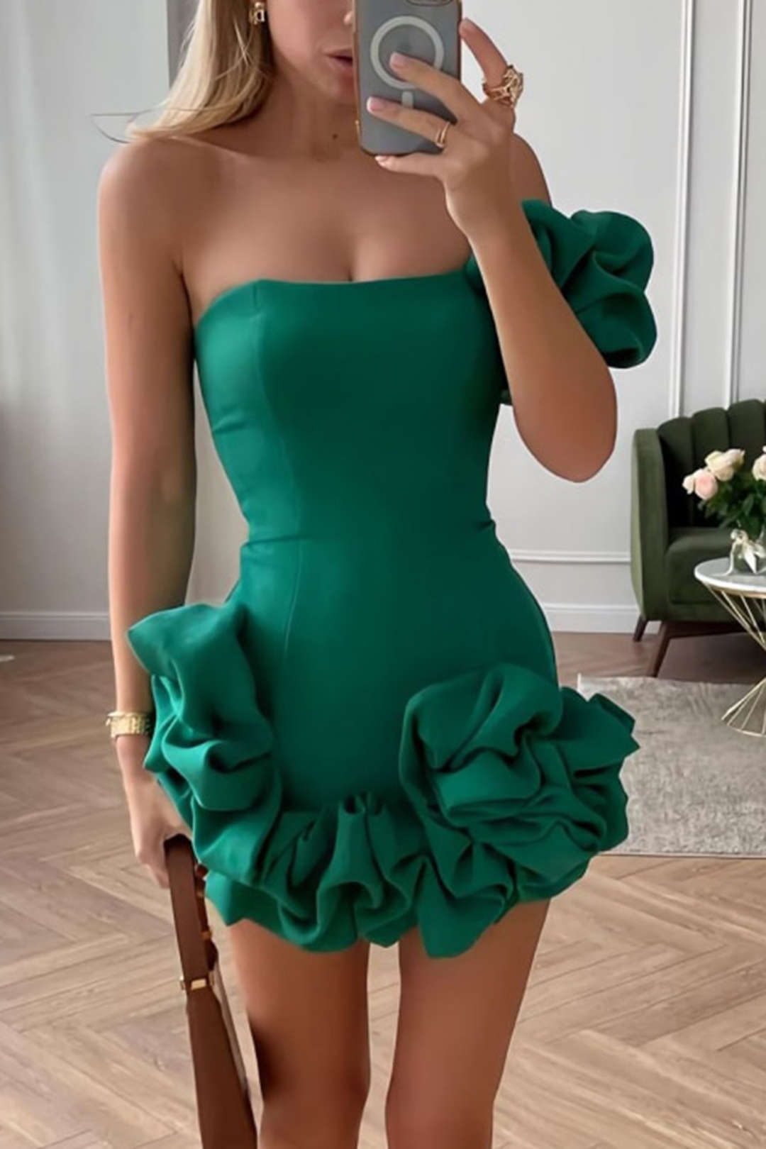 Damen Bodycon Kleid mit Rüschen Elegantes Ein-Schulter-Design - Norvielle