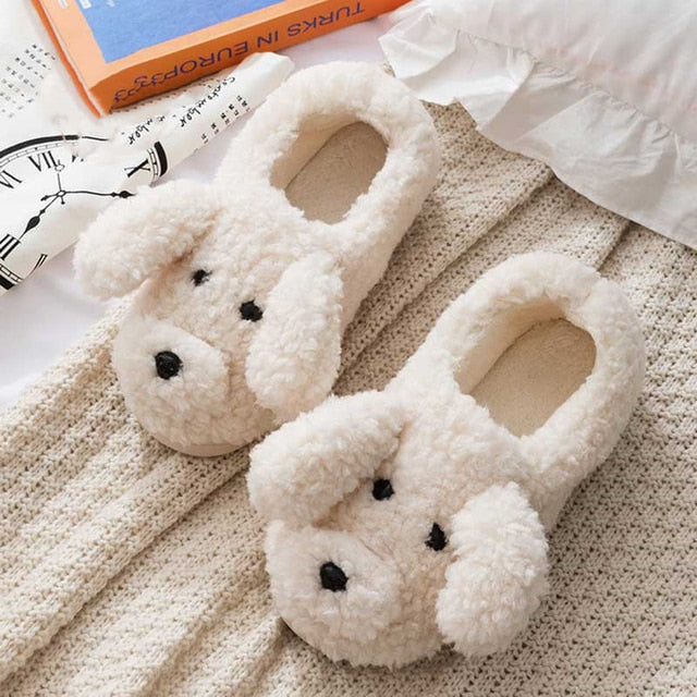 Flauschige Damen Tierpantoffeln Weich Beige