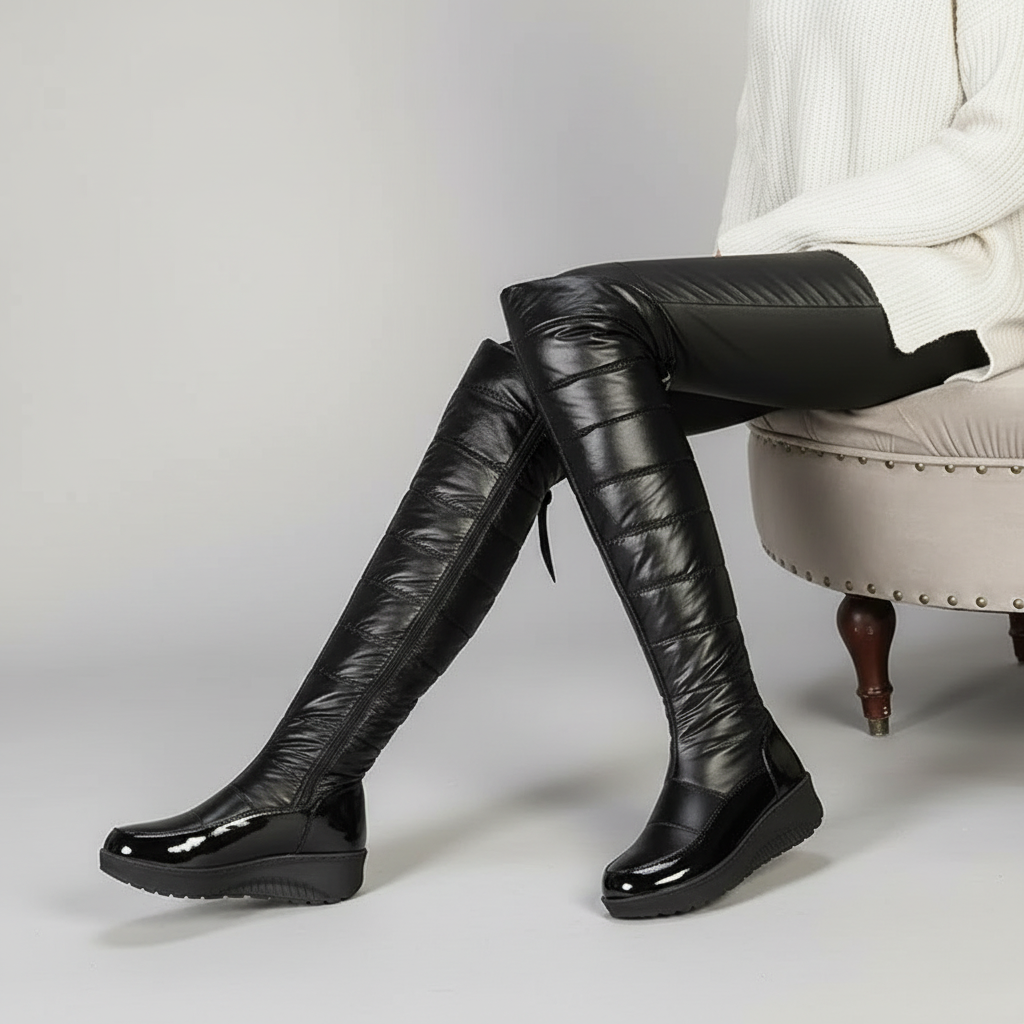 Damen Overknee Stiefel Narella Warm Gefüttert Schwarz - Norvielle