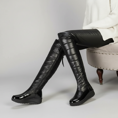 Damen Overknee Stiefel Narella Warm Gefüttert Schwarz - Norvielle