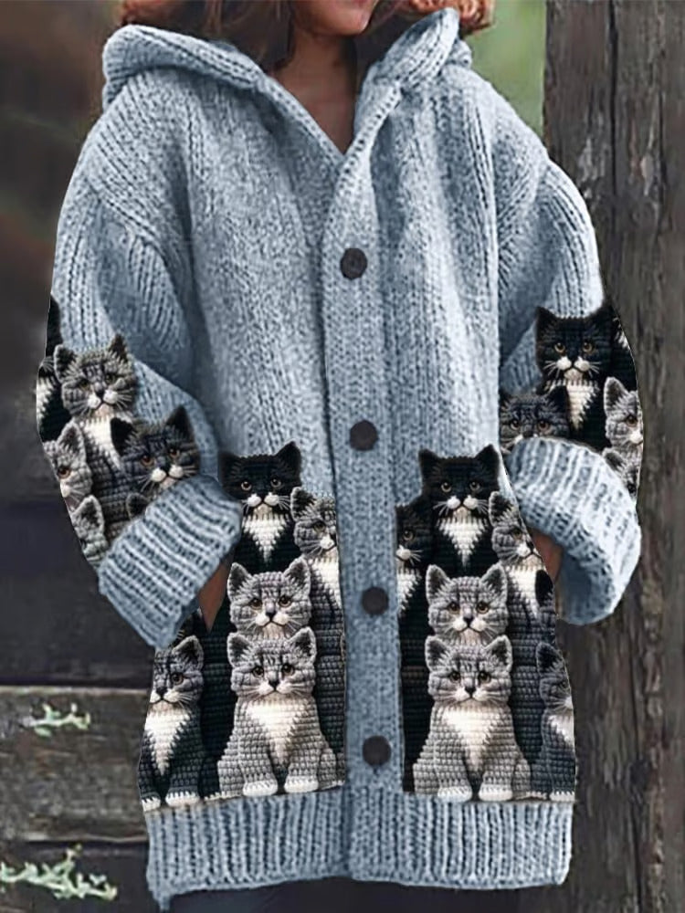 Norvielle Damen Strickjacke Katzenmuster - Norvielle