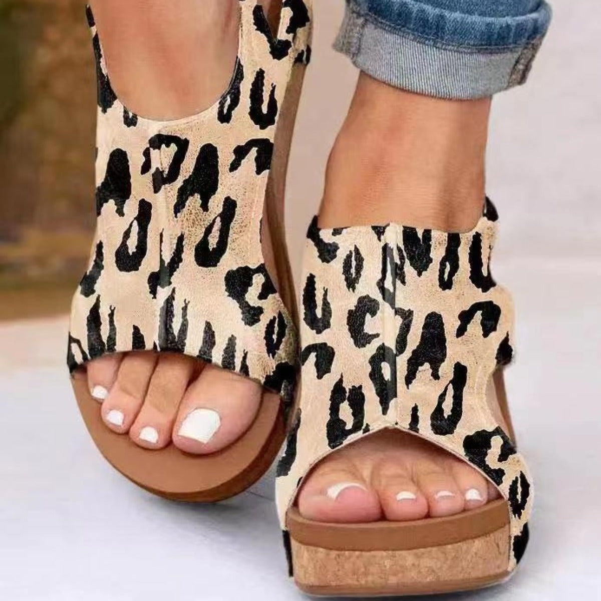 Damen Keilabsatz Sandalen Fischmund Plattform Niethalfter Schwarz - Norvielle