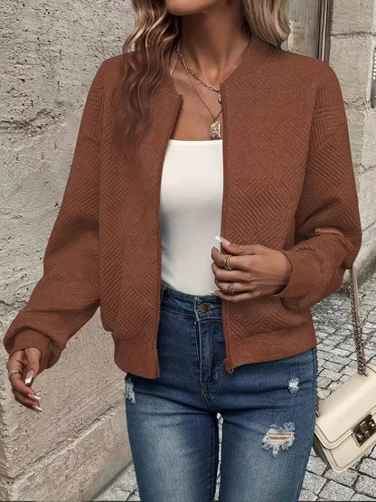 Damen Strickjacke Reißverschluss Struktur