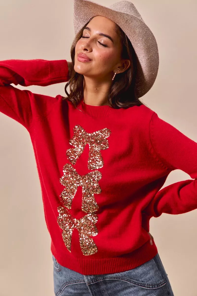 Weihnachtspullover Damen Rot Glitzernd Pailletten