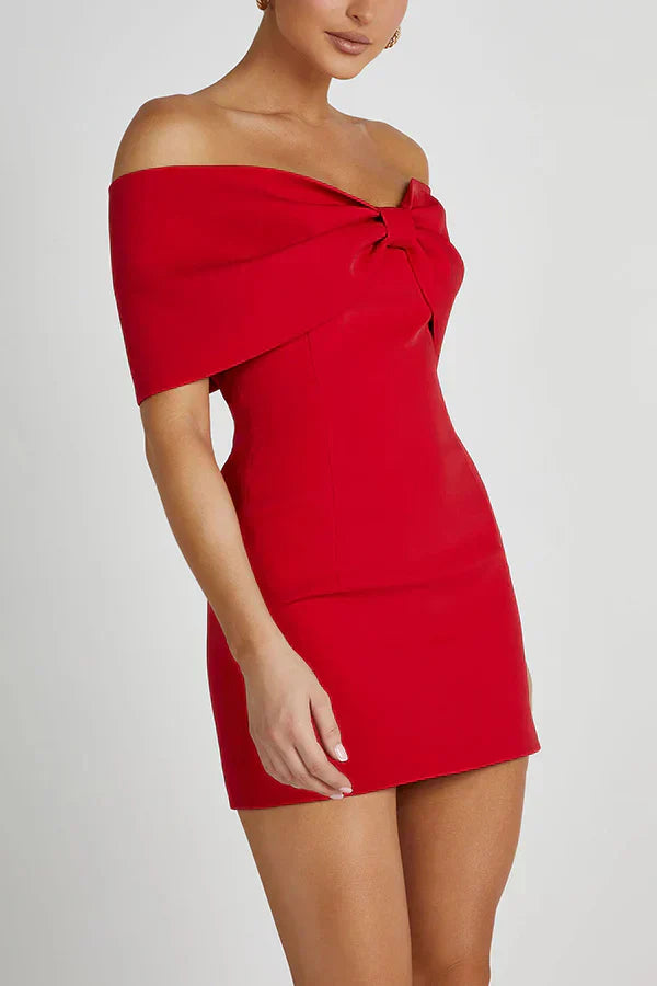 Elly Damen Minikleid Schulterfrei Schleifendetail