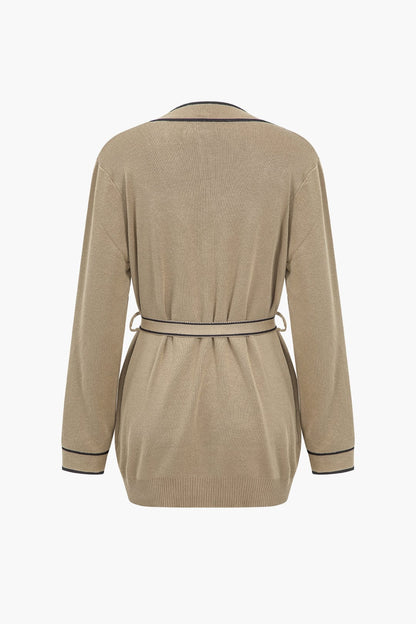 Damen Strick-Set Gürtel-Cardigan Weitbein-Hose Elegantes Ensemble