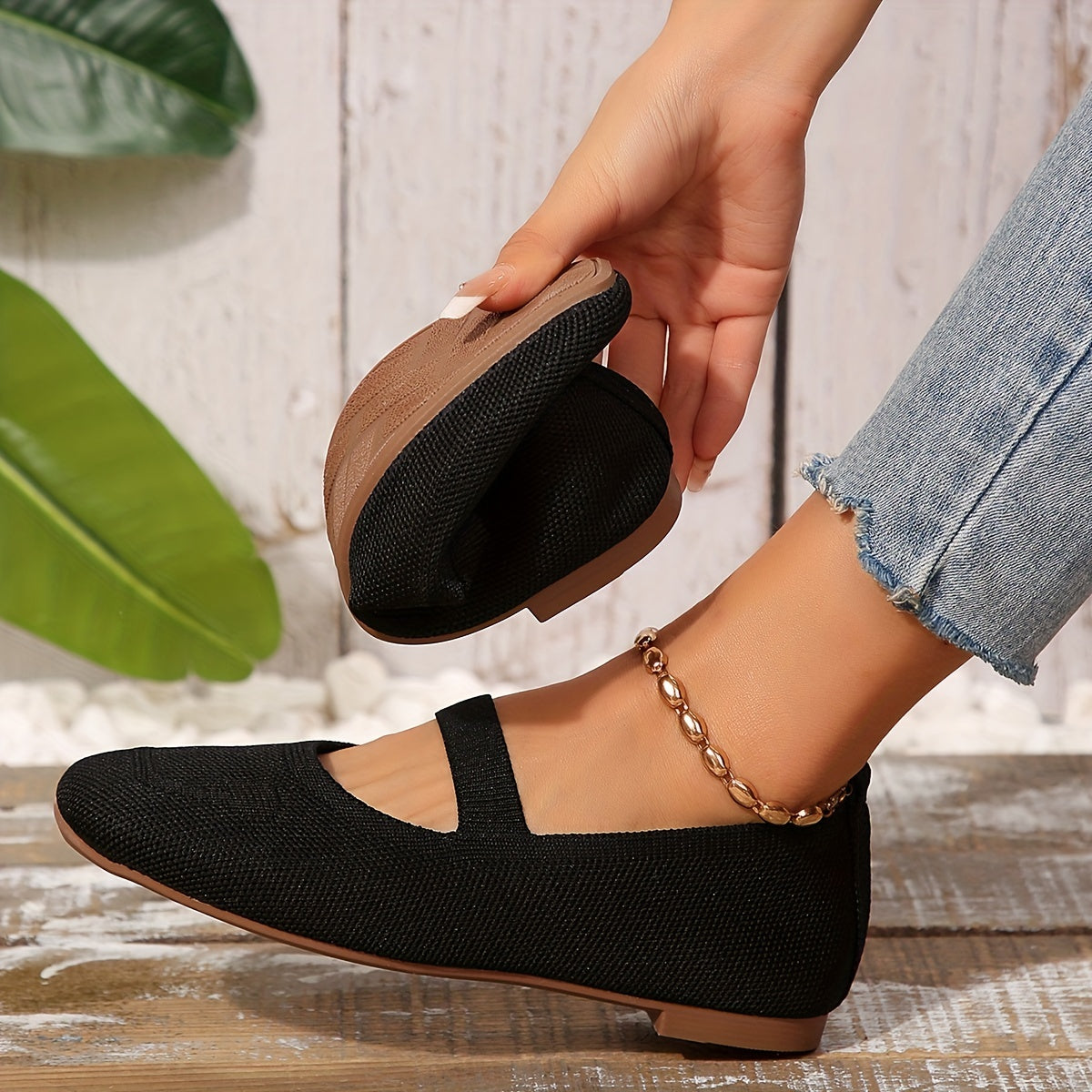 Norvielle Damen Ballerinas Einfarbig Schnürbar