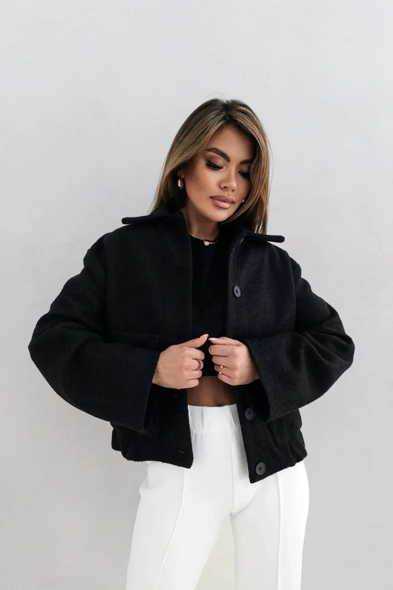 Damen Kurzjacke Große Taschen Stylisch