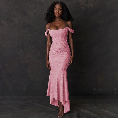 Spitzen-Abendkleid Schulterfrei Figurbetonter Schnitt - Norvielle