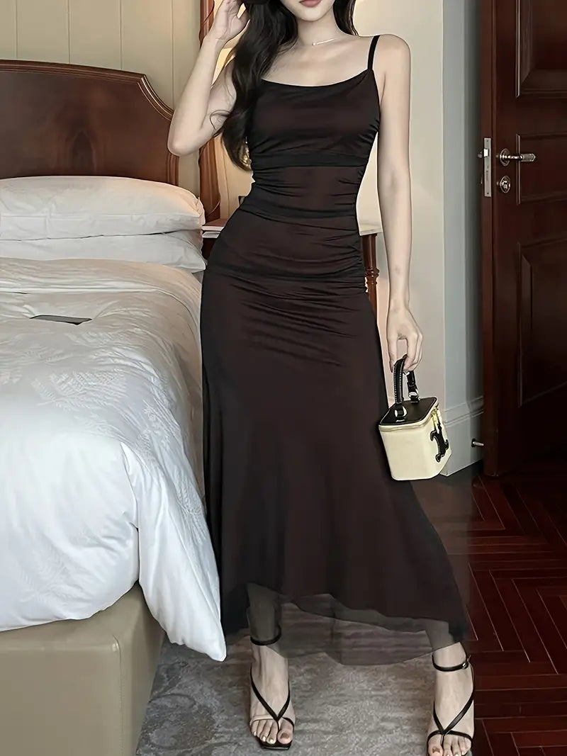 Norvielle Damen Midi-Kleid Ohne Ärmel Glamour Stil