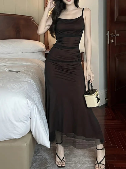 Norvielle Damen Midi-Kleid Ohne Ärmel Glamour Stil