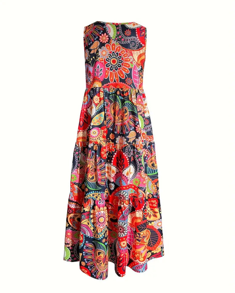 Ärmelloses Damenkleid Lang Print Lockeres Design