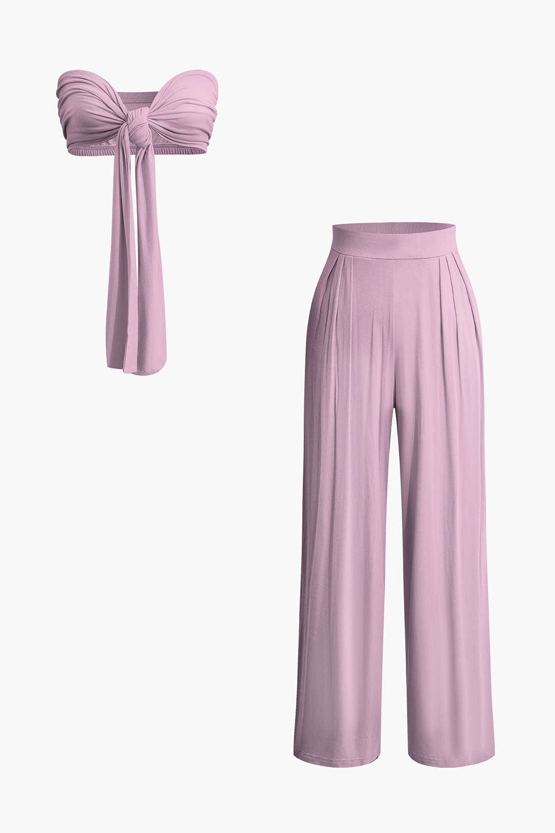 Damen Zweiteiler-Set mit Schleifen-Bandeau und Weitbein-Hose