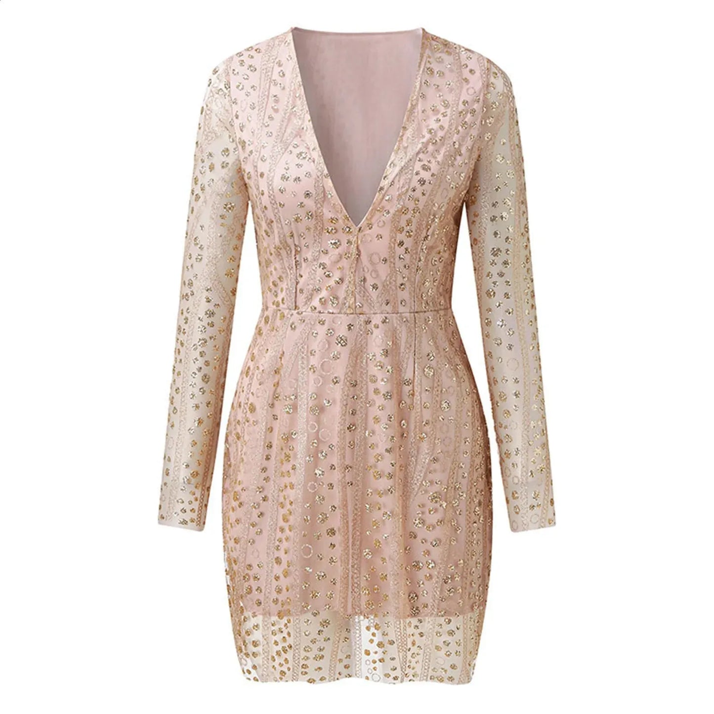 Damen Paillettenkleid Gold Durchsichtig Partykleid