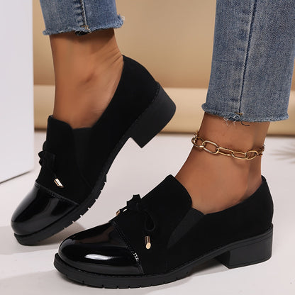 Damen Loafers Schleife Blockabsatz
