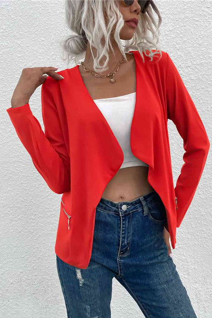 Norvielle Damen Cardigan Offen Reißverschluss Taschen Beige