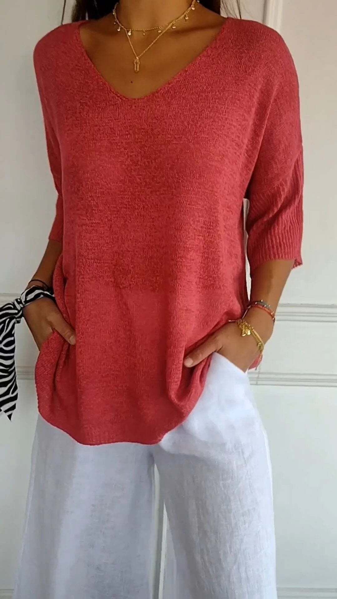 Norvielle Damen Pullover V-Ausschnitt Gestrickt