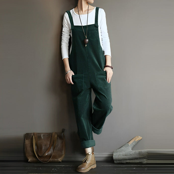 Damen Samt Latzhose Retro Grün