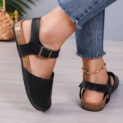 Damen Slingback Sandalen Kork Geschlossene Spitze Schwarz - Norvielle