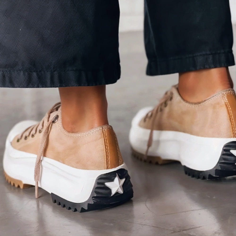 Damen Plateau Sneaker Hohe Sohle Schnürverschluss