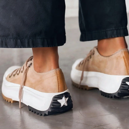 Damen Plateau Sneaker Lässig Schnürverschluss Hoch