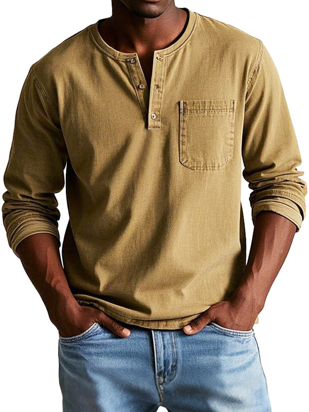 Herren Langarmshirt aus BaumwolleVintage Optik Weiß