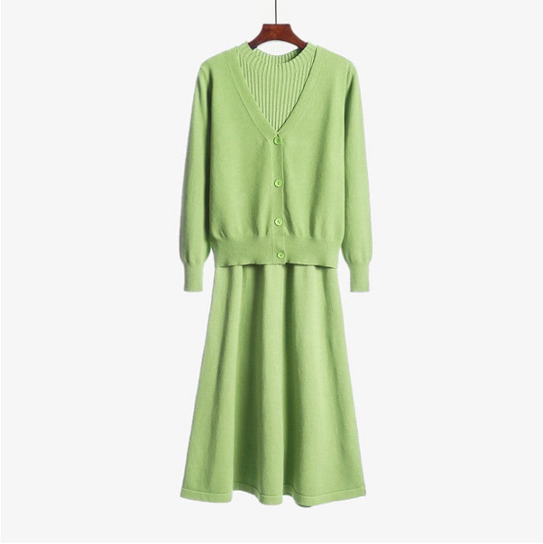 Damen Strickensemble V-Ausschnitt Rippstruktur Norvielle