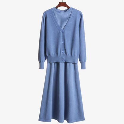 Damen Strickensemble V-Ausschnitt Rippstruktur Norvielle