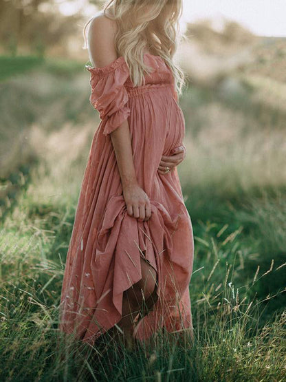 Norvielle Damen Off-Shoulder Maxi Schwangerschaftskleid