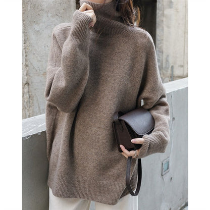 Damen Rollkragenpullover Weich Oversize Beige - Norvielle