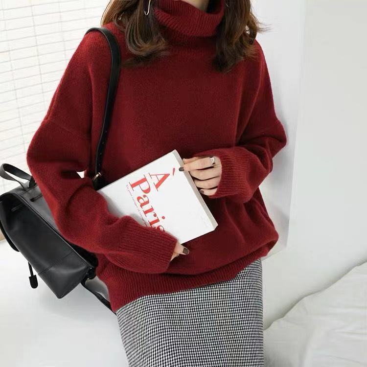Damen Grobstrickpullover Stehkragen Weitschnitt