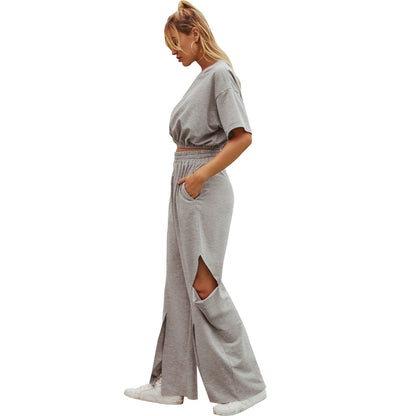 Damen High-Waist Freizeithose mit Schlitzen Norvielle