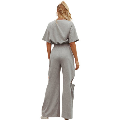 Damen High-Waist Freizeithose mit Schlitzen Norvielle