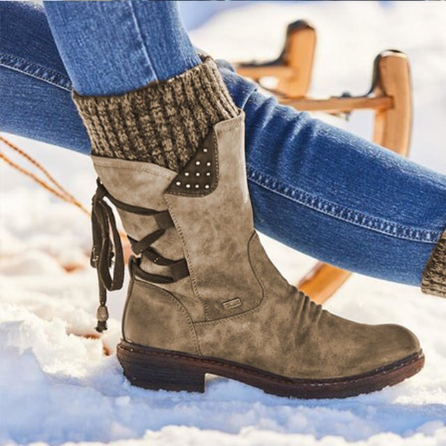 Norvielle Damen Wadenstiefel Schnee Stiefel Schwarz - Norvielle