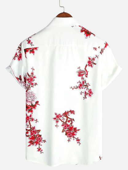 Jackson Herren Sommerhemd Kurzärmelig Weiß Floral