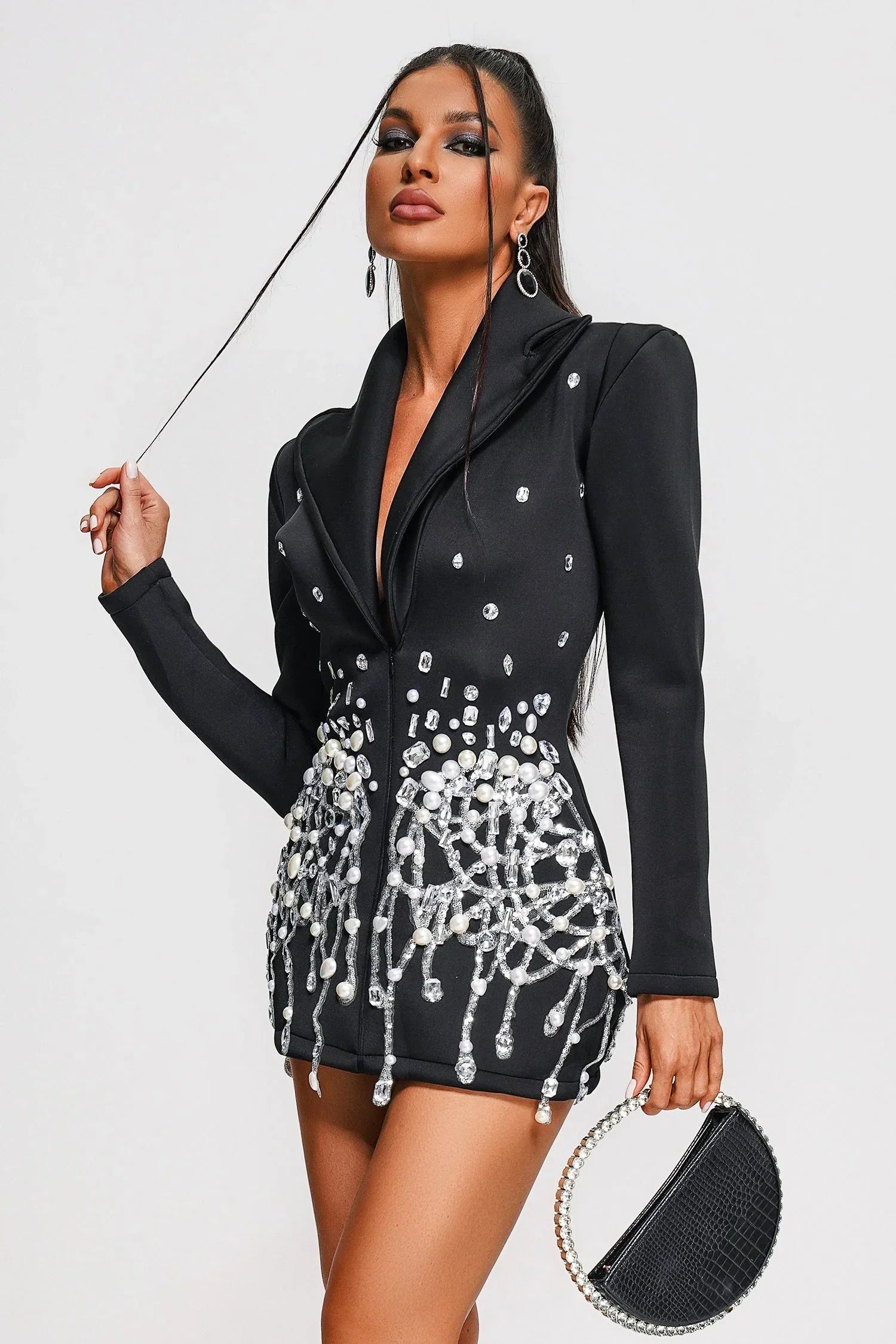Maeve Damen Blazerkleid Perlen Kristalle V-Ausschnitt Figurbetonter - Norvielle