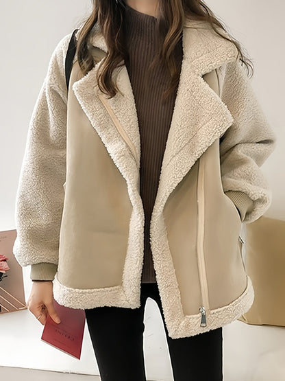 Vegane Wildlederjacke Damen Oversize Reverskragen Schwarz - Norvielle